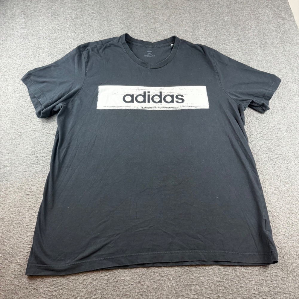 Adidas T-Shirt Men's 2XL Black Short Sleeve Box Logo‎ Graphic Tee Cotton